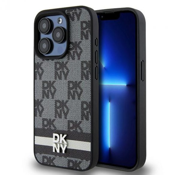 DKNY DKHCP15XPCPTSSK iPhone 15 Pro Max 6,7" carcasă/neagră, piele, model mono și dungi imprimate