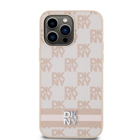 DKNY DKHCP14XPCPTSSP iPhone 14 Pro Max 6,7" husă rigidă rożowy/roz Piele, model mono, carouri și dungi imprimate