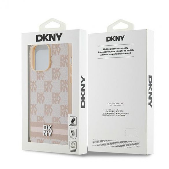 DKNY DKHCP14XPCPTSSP iPhone 14 Pro Max 6,7" husă rigidă rożowy/roz Piele, model mono, carouri și dungi imprimate