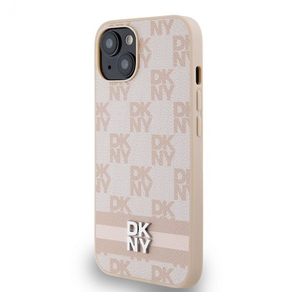 DKNY DKHCP15MPCPTSSP iPhone 15 Plus / 14 Plus 6,7" husă rigidă rożowy/roz Piele Motiv mono în carouri și dungi imprimate