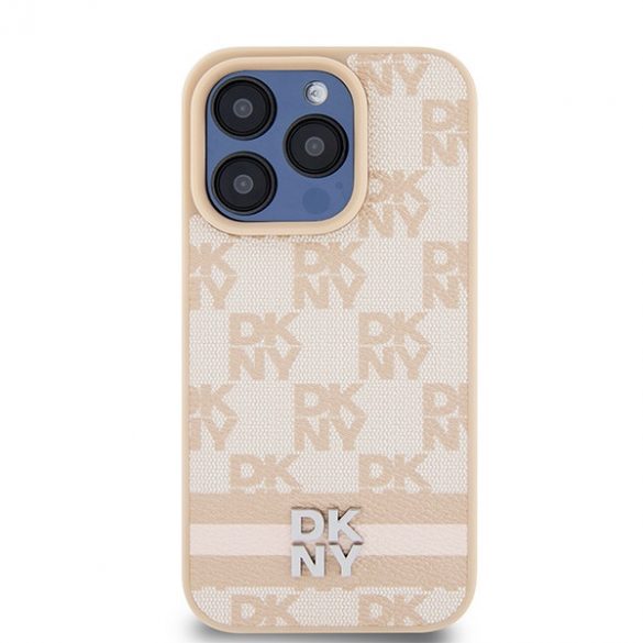 DKNY DKHCP15XPCPTSSP iPhone 15 Pro Max 6,7" husă rigidă rożowy/roz Piele Motiv mono în carouri și dungi imprimate