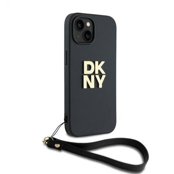 DKNY DKHCP14SPBSWSK iPhone 14 / 15 / 13 6.1" carcasă rigidă/neagră Curea pentru încheietură Logo stoc