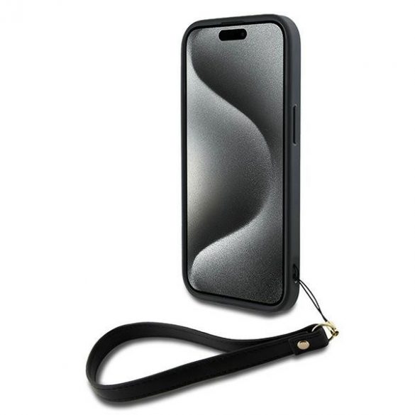 DKNY DKHCP14SPBSWSK iPhone 14 / 15 / 13 6.1" carcasă rigidă/neagră Curea pentru încheietură Logo stoc