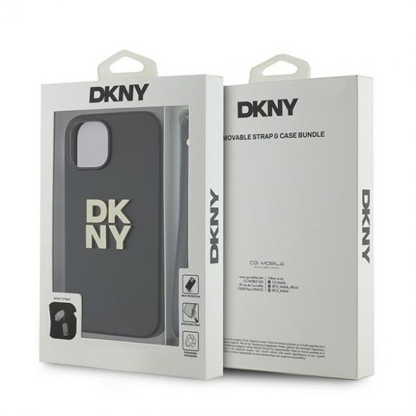 DKNY DKHCP14SPBSWSK iPhone 14 / 15 / 13 6.1" carcasă rigidă/neagră Curea pentru încheietură Logo stoc