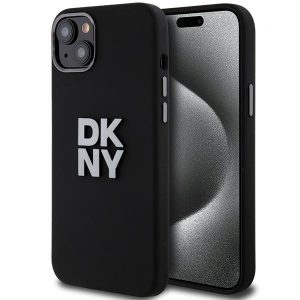 DKNY DKHCP15SSMCBSK iPhone 15 / 14 / 13 6.1" carcasă rigidă/neagră Logo silicon lichid metal