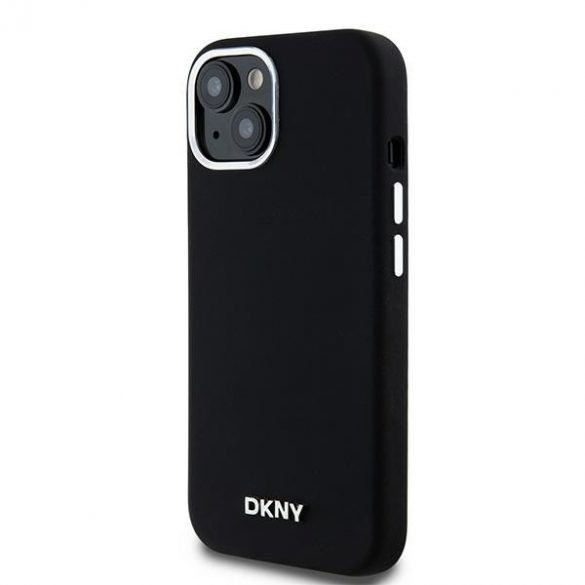 DKNY DKHMP14SSMCHLK iPhone 14 / 15 / 13 Carcasă rigidă de 6,1 inchi, neagră/czarny, silicon lichid, metal mic, logo MagSafe