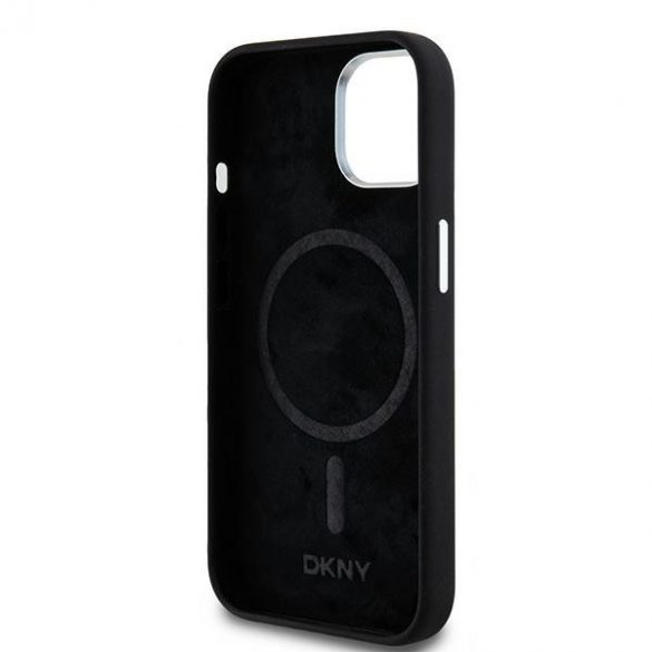 DKNY DKHMP14SSMCHLK iPhone 14 / 15 / 13 Carcasă rigidă de 6,1 inchi, neagră/czarny, silicon lichid, metal mic, logo MagSafe