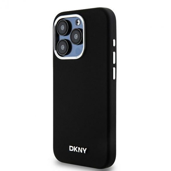 DKNY DKHMP14LSMCHLK Carcasă rigidă pentru iPhone 14 Pro 6,1 inchi, negru, silicon lichid, metal mic, logo MagSafe