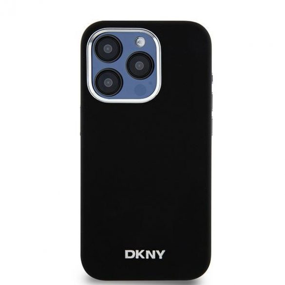 DKNY DKHMP14LSMCHLK Carcasă rigidă pentru iPhone 14 Pro 6,1 inchi, negru, silicon lichid, metal mic, logo MagSafe