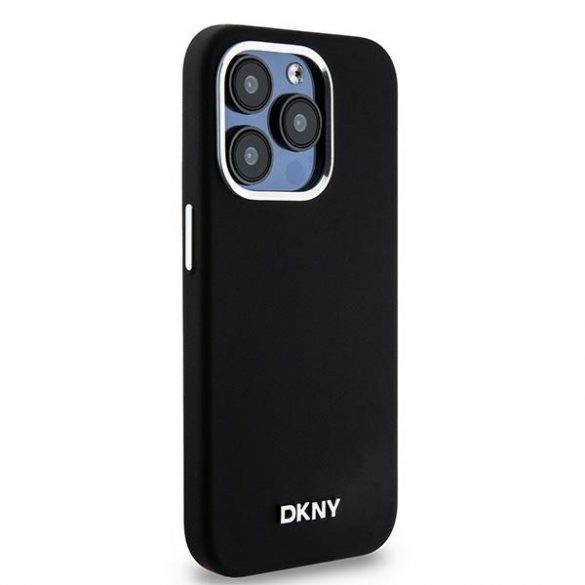 DKNY DKHMP14LSMCHLK Carcasă rigidă pentru iPhone 14 Pro 6,1 inchi, negru, silicon lichid, metal mic, logo MagSafe