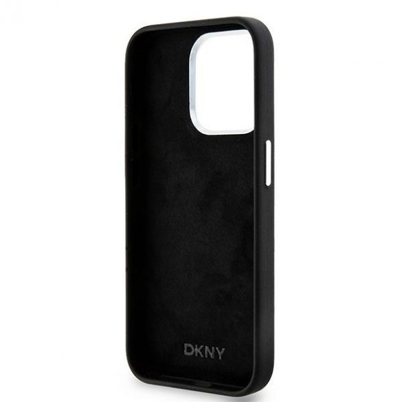 DKNY DKHMP14LSMCHLK Carcasă rigidă pentru iPhone 14 Pro 6,1 inchi, negru, silicon lichid, metal mic, logo MagSafe