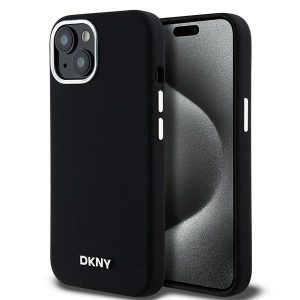 DKNY DKHMP15SSMCHLK iPhone 15 / 14 / 13 Carcasă rigidă de 6,1 inchi czarny/negru Silicon lichid Metal Mic Logo MagSafe