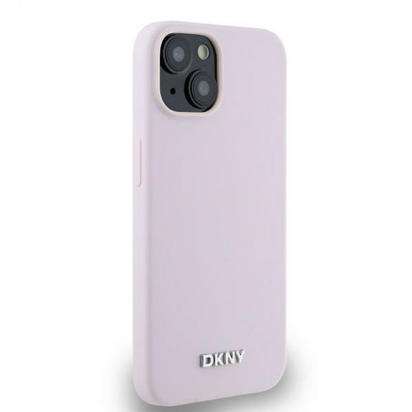 DKNY DKHMP14SSMCHLP iPhone 14 / 15 / 13 6,1" husă rigidă rożowy/roz Silicon lichid mic metal Logo MagSafe