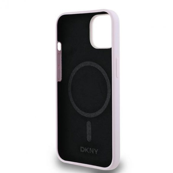 DKNY DKHMP14SSMCHLP iPhone 14 / 15 / 13 6,1" husă rigidă rożowy/roz Silicon lichid mic metal Logo MagSafe