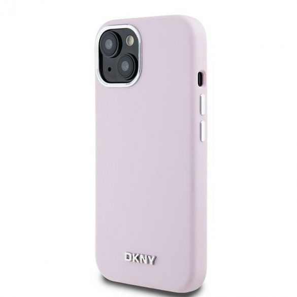 DKNY DKHMP15SSMCHLP iPhone 15 / 14 / 13 6.1" husă rigidă rożowy/roz Silicon lichid mic Metal Logo MagSafe