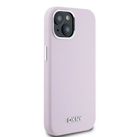 DKNY DKHMP15SSMCHLP iPhone 15 / 14 / 13 6.1" husă rigidă rożowy/roz Silicon lichid mic Metal Logo MagSafe