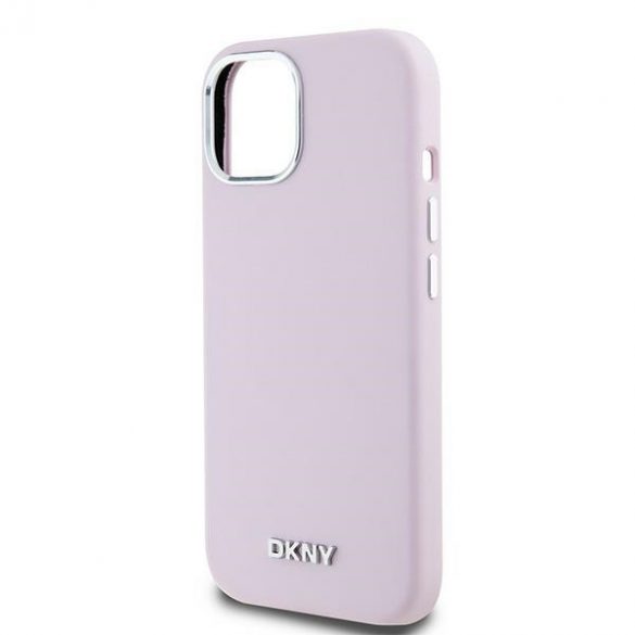 DKNY DKHMP15SSMCHLP iPhone 15 / 14 / 13 6.1" husă rigidă rożowy/roz Silicon lichid mic Metal Logo MagSafe