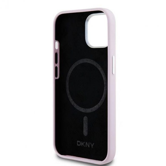 DKNY DKHMP15SSMCHLP iPhone 15 / 14 / 13 6.1" husă rigidă rożowy/roz Silicon lichid mic Metal Logo MagSafe