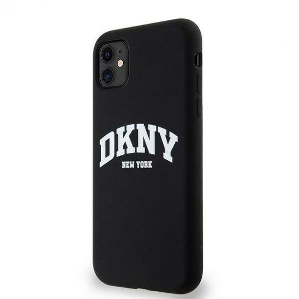 DKNY DKHMN61SNYACH Husă rigidă pentru iPhone 11 / Xr de 6,1 inchi, negru, silicon lichid, logo imprimat alb MagSafe