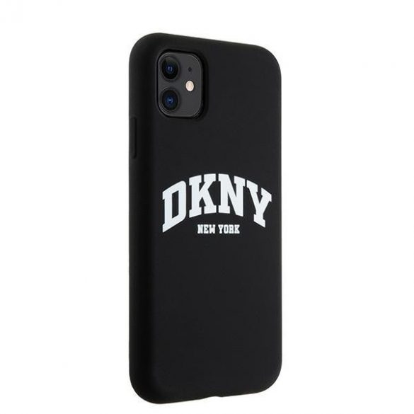 DKNY DKHMN61SNYACH Husă rigidă pentru iPhone 11 / Xr de 6,1 inchi, negru, silicon lichid, logo imprimat alb MagSafe