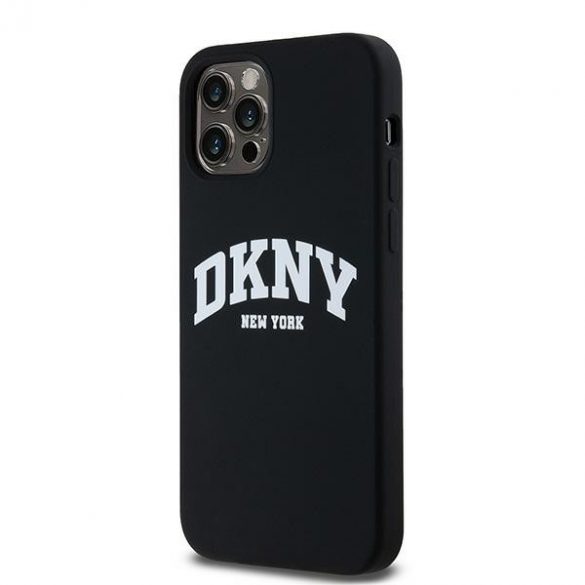 DKNY DKHMP12MSNYACH Carcasă rigidă pentru iPhone 12/12 Pro 6,1 inchi, neagră/czarny, silicon lichid, logo imprimat alb MagSafe