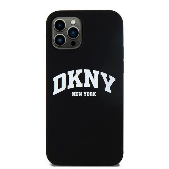 DKNY DKHMP12MSNYACH Carcasă rigidă pentru iPhone 12/12 Pro 6,1 inchi, neagră/czarny, silicon lichid, logo imprimat alb MagSafe