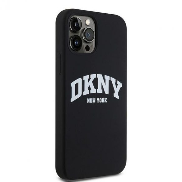 DKNY DKHMP12MSNYACH Carcasă rigidă pentru iPhone 12/12 Pro 6,1 inchi, neagră/czarny, silicon lichid, logo imprimat alb MagSafe