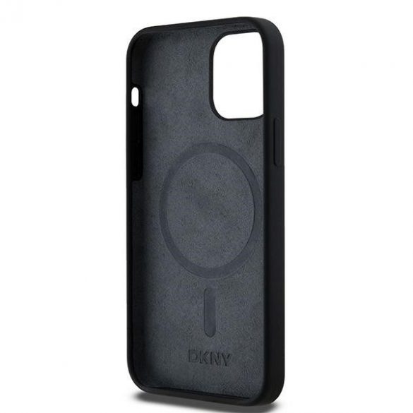 DKNY DKHMP12MSNYACH Carcasă rigidă pentru iPhone 12/12 Pro 6,1 inchi, neagră/czarny, silicon lichid, logo imprimat alb MagSafe