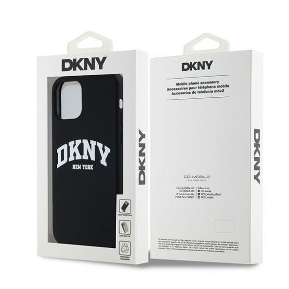 DKNY DKHMP12MSNYACH Carcasă rigidă pentru iPhone 12/12 Pro 6,1 inchi, neagră/czarny, silicon lichid, logo imprimat alb MagSafe