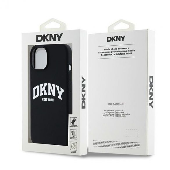 DKNY DKHMP14SSNYACH iPhone 14 / 15 / 13 Carcasă rigidă de 6,1 inchi czarny/negru Silicon lichid alb Logo imprimat MagSafe