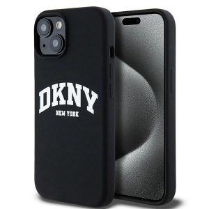 DKNY DKHMP15MSNYACH iPhone 15 Plus / 14 Plus 6,7" husă rigidă, neagră/czarny, silicon lichid, logo imprimat alb MagSafe