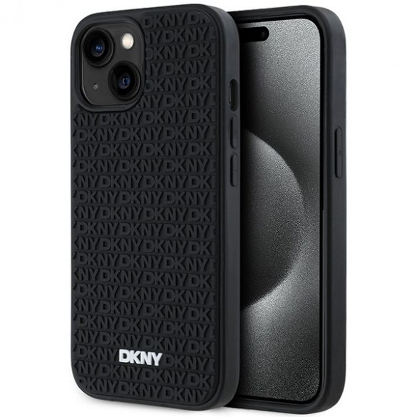 DKNY DKHCP15S3DRPWK iPhone 15 / 14 / 13 Carcasă rigidă de 6,1 inchi, neagră/czarny, model de repetare din cauciuc 3D