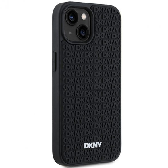 DKNY DKHCP15S3DRPWK iPhone 15 / 14 / 13 Carcasă rigidă de 6,1 inchi, neagră/czarny, model de repetare din cauciuc 3D