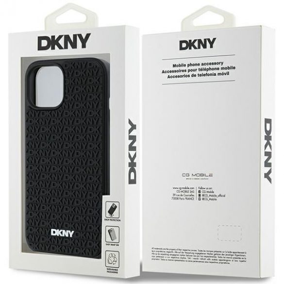 DKNY DKHCP15S3DRPWK iPhone 15 / 14 / 13 Carcasă rigidă de 6,1 inchi, neagră/czarny, model de repetare din cauciuc 3D