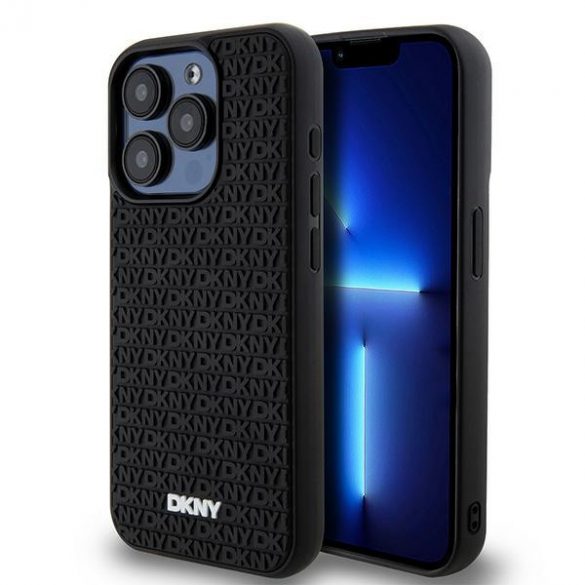 DKNY DKHCP15L3DRPWK iPhone 15 Pro 6,1" carcasă rigidă, neagră/negru, model de repetare din cauciuc 3D