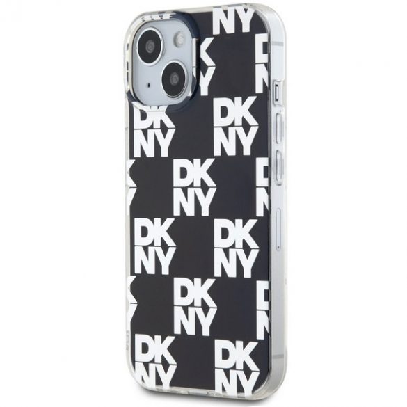 DKNY DKHCP15MHDLCEK iPhone 15 Plus / 14 Plus husă rigidă de 6,7 inchi, neagră/czarny, model mono în carouri IML