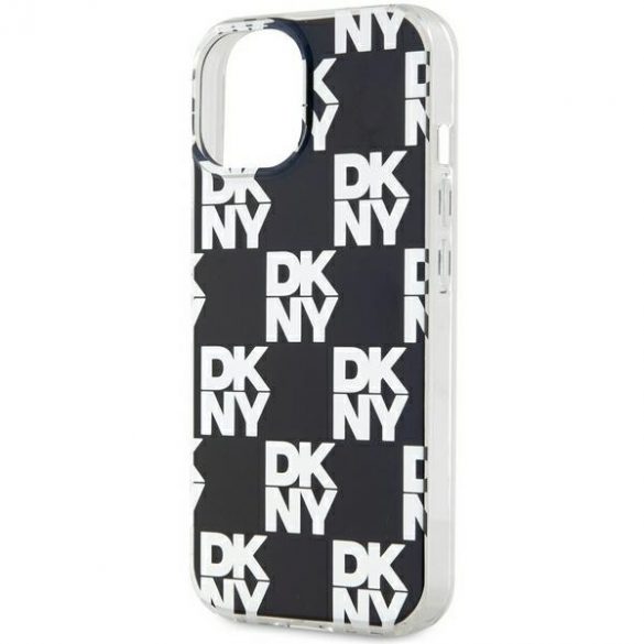 DKNY DKHCP15MHDLCEK iPhone 15 Plus / 14 Plus husă rigidă de 6,7 inchi, neagră/czarny, model mono în carouri IML