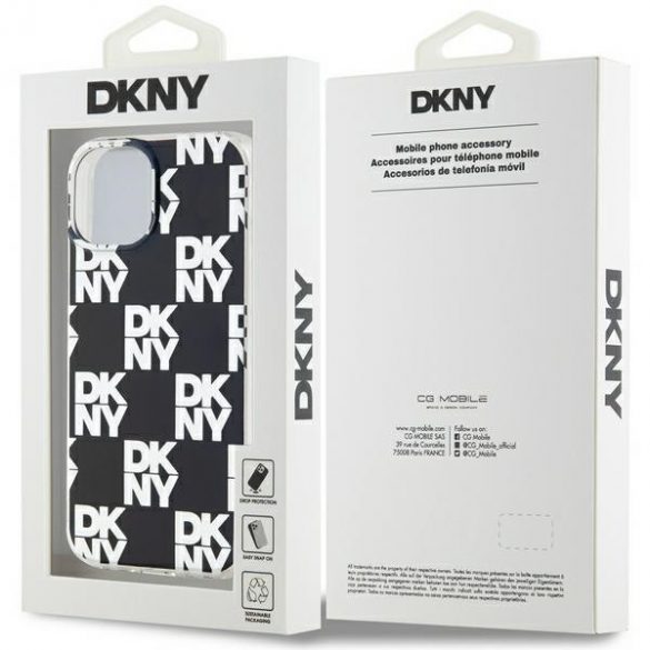 DKNY DKHCP15MHDLCEK iPhone 15 Plus / 14 Plus husă rigidă de 6,7 inchi, neagră/czarny, model mono în carouri IML