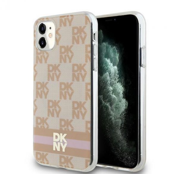 DKNY DKHMN61HCPTSP iPhone 11 / Xr 6,1" husă rigidă rożowy/roz IML în carouri mono model și dungi imprimate MagSafe