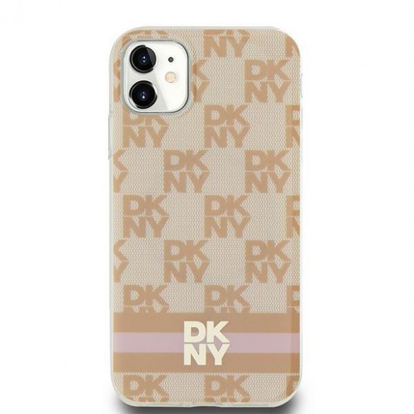 DKNY DKHMN61HCPTSP iPhone 11 / Xr 6,1" husă rigidă rożowy/roz IML în carouri mono model și dungi imprimate MagSafe