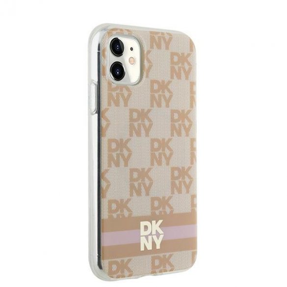 DKNY DKHMN61HCPTSP iPhone 11 / Xr 6,1" husă rigidă rożowy/roz IML în carouri mono model și dungi imprimate MagSafe