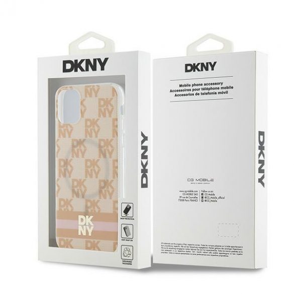 DKNY DKHMN61HCPTSP iPhone 11 / Xr 6,1" husă rigidă rożowy/roz IML în carouri mono model și dungi imprimate MagSafe