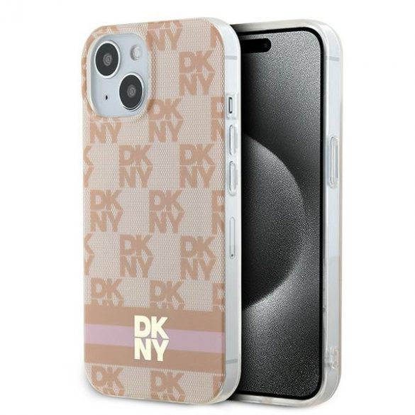 DKNY DKHMP15SHCPTSP iPhone 15 / 14 / 13 Carcasă rigidă de 6,1 inchi rożowy/roz IML în carouri mono model și dungi imprimate MagSafe