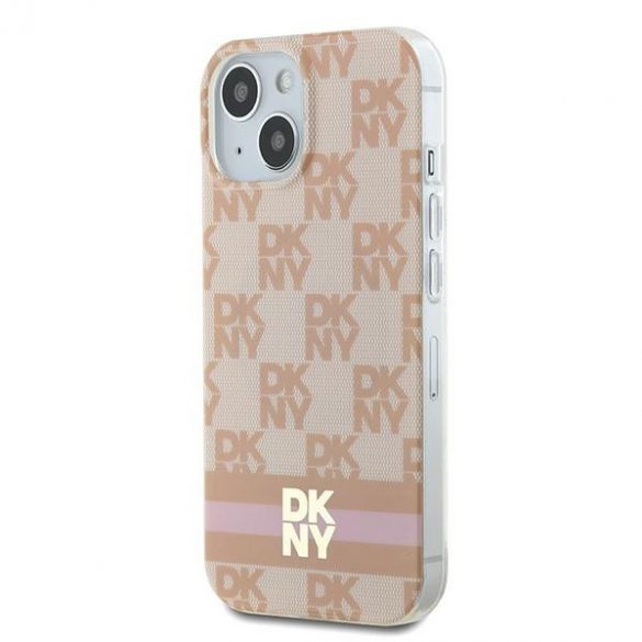 DKNY DKHMP15SHCPTSP iPhone 15 / 14 / 13 Carcasă rigidă de 6,1 inchi rożowy/roz IML în carouri mono model și dungi imprimate MagSafe