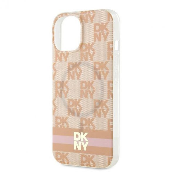 DKNY DKHMP15SHCPTSP iPhone 15 / 14 / 13 Carcasă rigidă de 6,1 inchi rożowy/roz IML în carouri mono model și dungi imprimate MagSafe