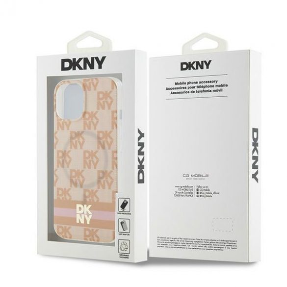 DKNY DKHMP15SHCPTSP iPhone 15 / 14 / 13 Carcasă rigidă de 6,1 inchi rożowy/roz IML în carouri mono model și dungi imprimate MagSafe