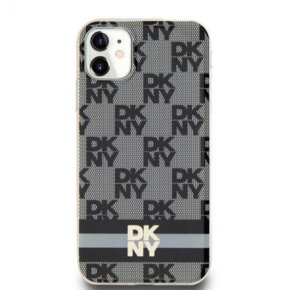 DKNY DKHMN61HCPTSK Carcasă rigidă pentru iPhone 11 / Xr de 6,1 inchi, neagră/negru, IML, model în carouri și dungi imprimate MagSafe