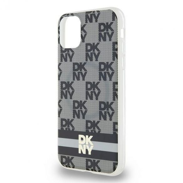 DKNY DKHMN61HCPTSK Carcasă rigidă pentru iPhone 11 / Xr de 6,1 inchi, neagră/negru, IML, model în carouri și dungi imprimate MagSafe