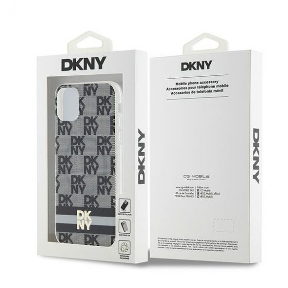 DKNY DKHMN61HCPTSK Carcasă rigidă pentru iPhone 11 / Xr de 6,1 inchi, neagră/negru, IML, model în carouri și dungi imprimate MagSafe