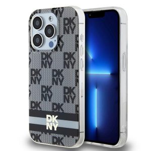 DKNY DKHMP13LHCPTSK iPhone 13 Pro / 13 Carcasă rigidă de 6,1 inchi, neagră/czarny, IML în carouri, model mono și dungi imprimate MagSafe